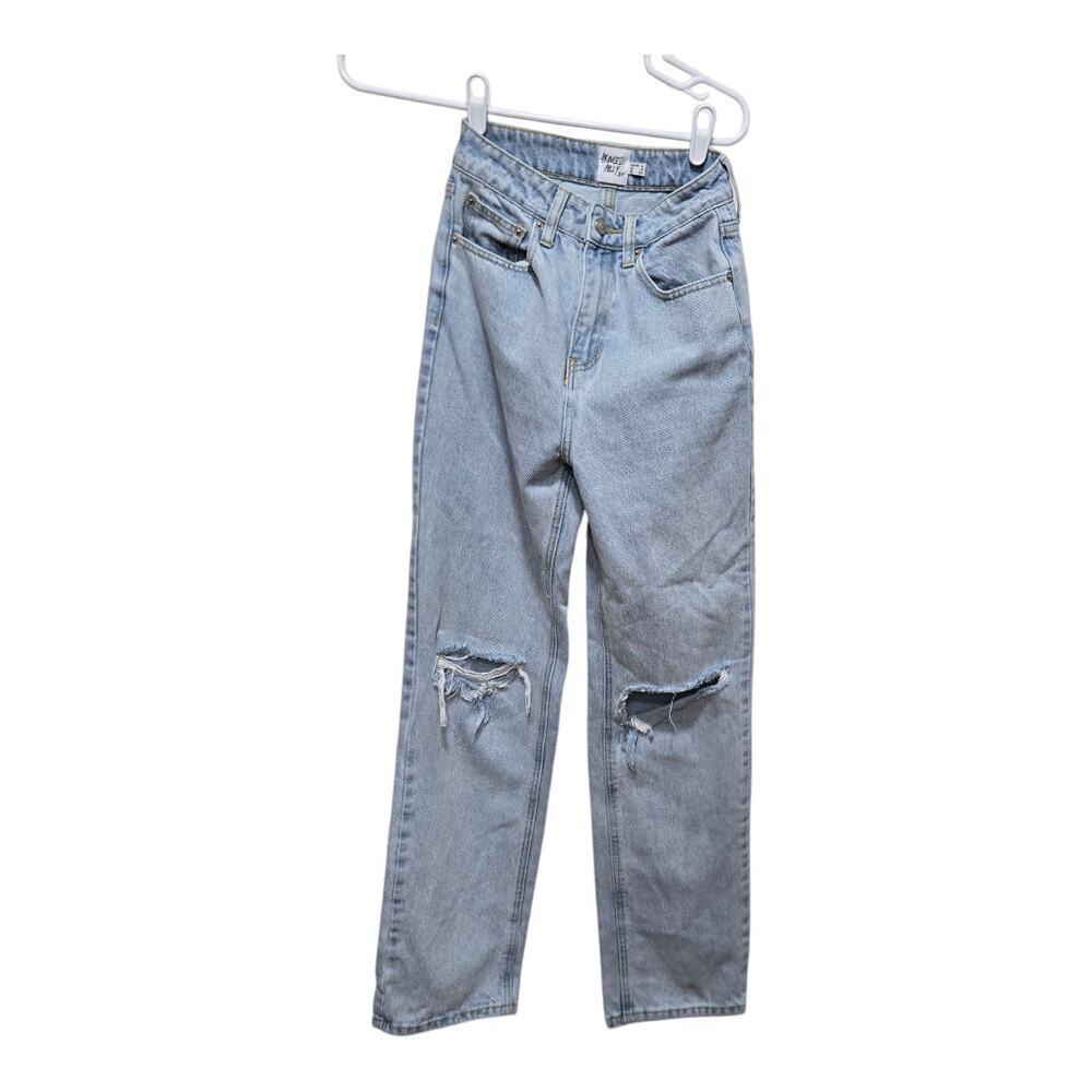 Princess Polly Light Wash Distressed Straight Leg Jeans Size 6